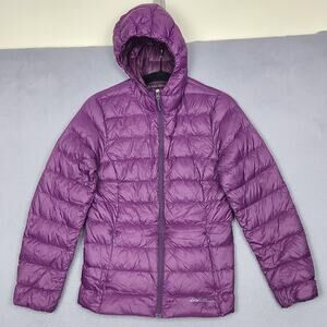 Eddie Bauer Jacket Womens Small Purple Hooded EB650 Down Puffer Packable Coat